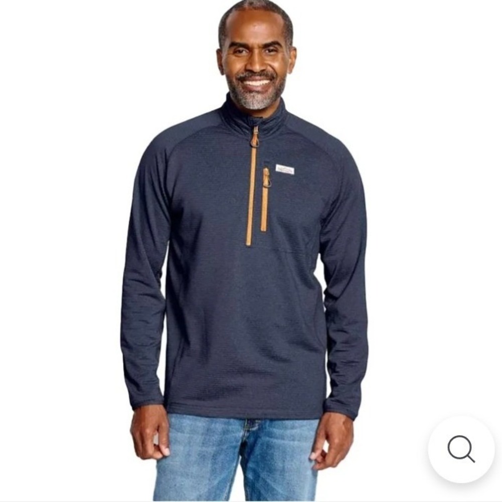 Orvis Horseshoe Hills 1/4 Zip Fleece Mens XL Navy Blue Grid Pullover Outdoor